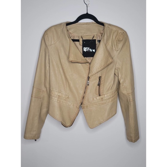 THE FILLMORE Vegan Leather Motorcycle Jacket Full Zip Tan Womens Large - Picture 1 of 6